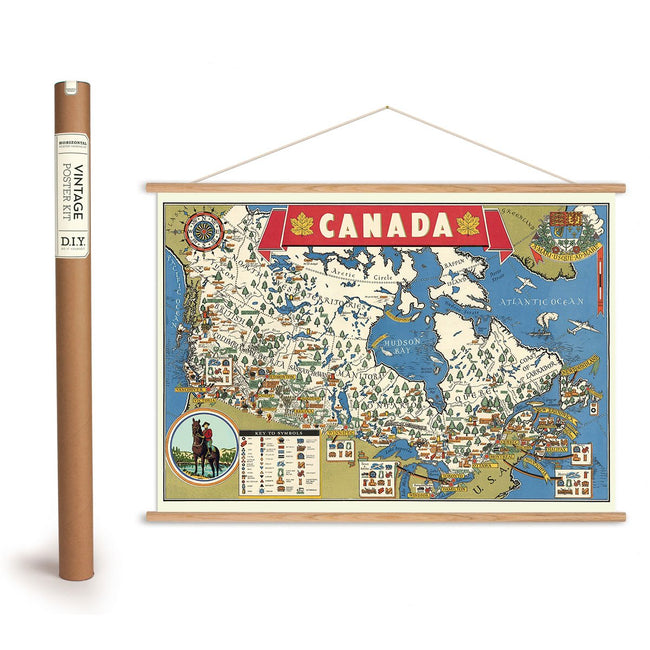 Map of Canada Retro 28 x 20'' Print + Hanging Kit
