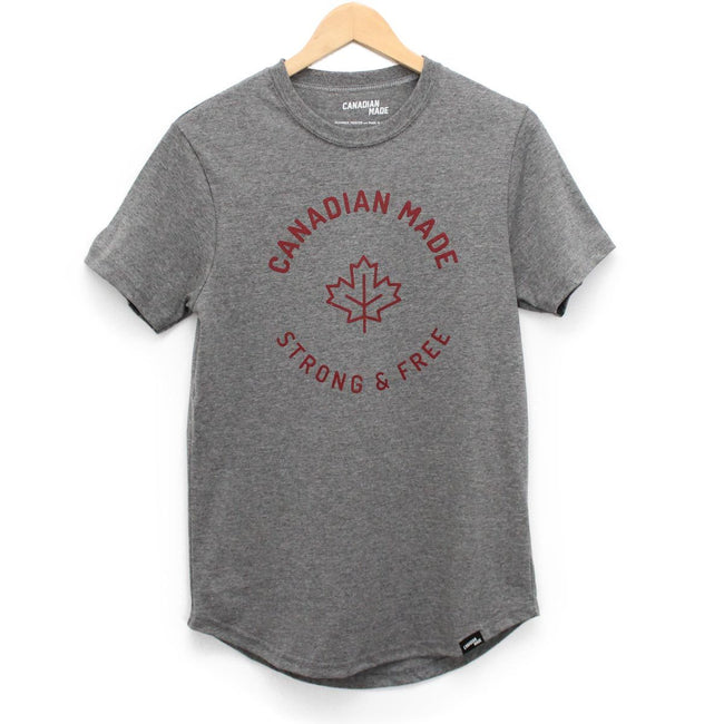 Canadian Made Strong & Free Round Hem T-Shirt - Grey